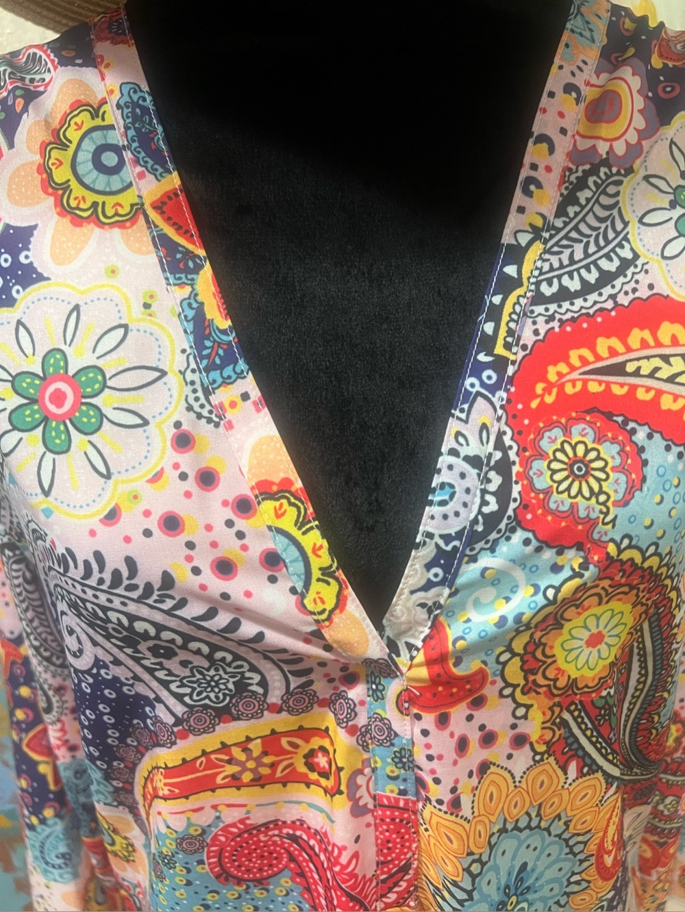 Boho Paisley Shift Dress Floral V-Neck Pink Navy Aqua Resort Medium - Picture 4 of 9
